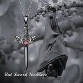 wholesale 925 Sterling Silver & Red Crystal Gothic Bat Sword Pendant Necklace for Women-0-4