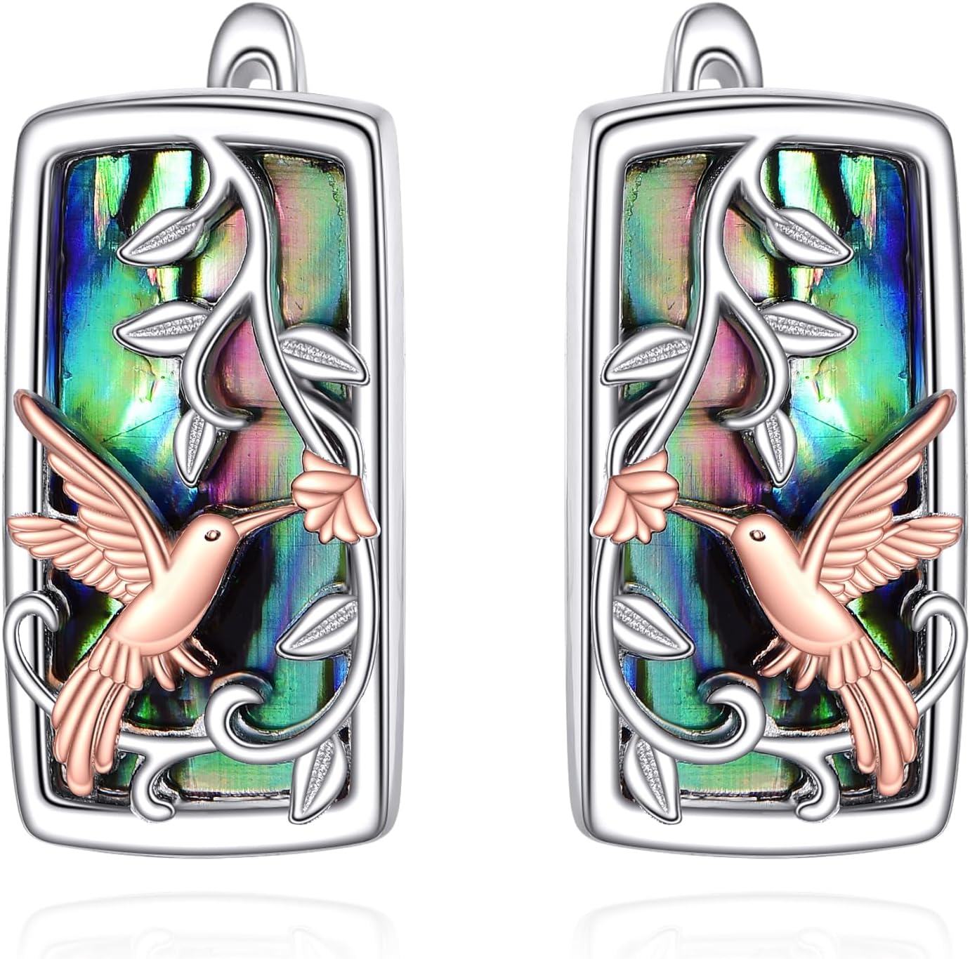 Sterling Silver Abalone Celtic Dragonfly Filigree Paw Print Hoop Earrings-0-1