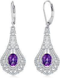 wholesale 925 Sterling Silver 1 5ct Birthstone 6x8mm Oval Drop Earrings for Women-Amethyst