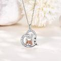 wholesale 925 Sterling Silver Fox Pendant Necklace with Cubic Zirconia and Heart Charm - Gifts for Women & Girls-0-1