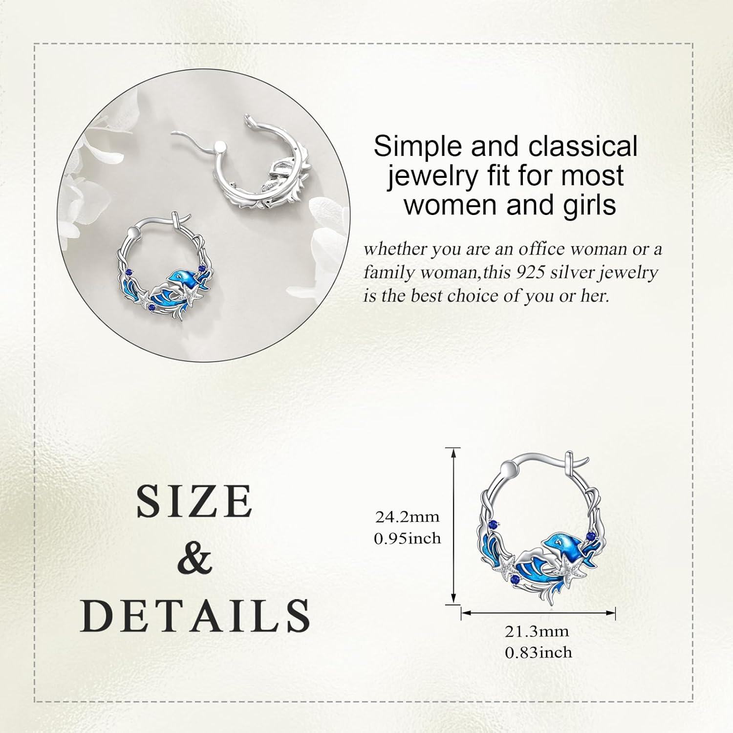 wholesale 925 Sterling Silver Dolphin Starfish Blue Stone Hoop Earrings Gift for Her-0-4