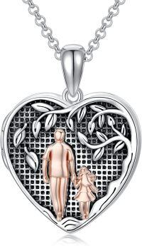 wholesale 925 Sterling Silver Heart Locket Necklace Wholesale Father Daughter Walk Together Photo Frame-02-08-Father Daughter Locket+ Photo-02-08-Father Daughter Locket
