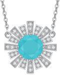 wholesale 925 Sterling Silver Turquoise Sunburst Pendant Necklace with CZ Accents for Women-0-0