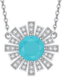 wholesale 925 Sterling Silver Turquoise Sunburst Pendant Necklace with CZ Accents for Women-GREEN