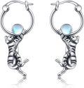 wholesale 925 Sterling Silver Moonstone Cat Hoop Earrings for Women Girls Mothers Day Gift Animal Jewelry 43mm Diameter-0-0