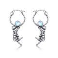wholesale 925 Sterling Silver Moonstone Cat Hoop Earrings for Women Girls Mothers Day Gift Animal Jewelry 43mm Diameter-0-0