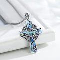 wholesale 925 Sterling Silver Abalone Shell Inlay Celtic Knot Cross Pendant Necklace  Norse Viking Jewelry for Men Women-0-2