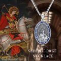 wholesale 925 Sterling Silver Blue Enamel Saint George Shield Jesus Archangel Knight Templar Armor Pendant Necklace for Men-0-1
