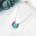 wholesale 925 Sterling Silver Heart-Shaped Turquoise & Black Enamel Lucky Horse Shoe Pendant Necklace for Women Girls  43cm Chain Length-0-4