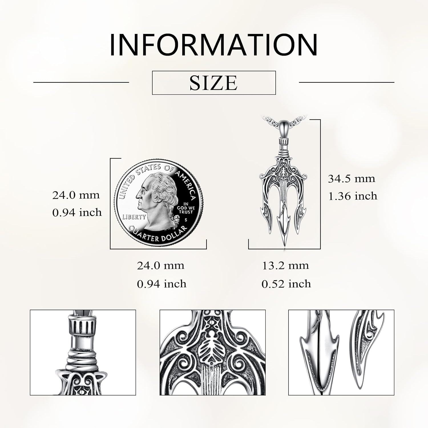 wholesale 925 Sterling Silver Trident Necklace for Men - Vintage Style Pendant with Lion Head Design and Chain Gift Set with Stainless Steel Chain-0-1