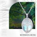 wholesale 925 Sterling Silver Blue Moonstone Tree of Life Lotus Vine Locket Shell Pendant Necklace-0-6