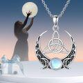 wholesale 925 Sterling Silver Moonstone Triquetra Triple Goddess Pendant Necklace-0-2