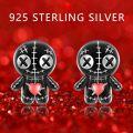 wholesale 925 Sterling Silver Plated Rose Gold Metal Voodoo Doll Stud Earrings - Gothic Horror Style Skeleton Heart Pendant Jewelry for Women Girls 2 Pcs Set-0-14