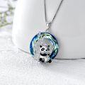wholesale 925 Sterling Silver Blue Crystal Panda Bamboo Pendant Necklace for Women-0-3