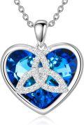 wholesale 925 Sterling Silver Metal Blue Crystal Celtic Knot Heart Pendant Necklace - Irish s for Women-0-0