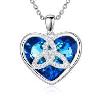 wholesale 925 Sterling Silver Metal Blue Crystal Celtic Knot Heart Pendant Necklace - Irish s for Women-Heart Celtic Knot