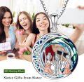 wholesale 925 Sterling Silver Round Celtic Knot Design with Three Girls Dancing in Blue and Green Swarovski Crystals Necklace for Women-0-5