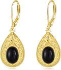 wholesale 925 Sterling Silver Black Onyx Teardrop Leverback Earrings - Western Boho Style-0-0