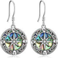wholesale 925 Sterling Silver Abalone Shell Celtic Knot Compass Dangle Drop Earrings Jewelry-Abalone Shell
