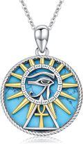 wholesale 925 Sterling Silver Eye of Horus Sunburst Ankh Hamsa Hand Turquoise Stone Religious Pendant Necklace-0-0