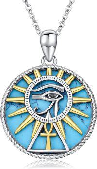 wholesale 925 Sterling Silver Eye of Horus Sunburst Ankh Hamsa Hand Turquoise Stone Religious Pendant Necklace-Gold Cross