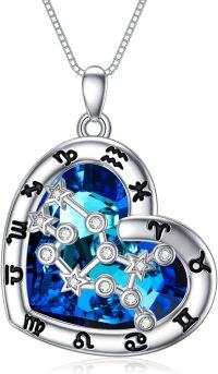 wholesale 925 Sterling Silver Blue Crystal Heart Zodiac Constellation Pendant Necklace-Virgo (8.23-9.22)