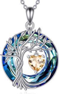 wholesale Sterling Silver Crystal Tree of Life Pendant Necklace for Women-11-Nov-Power-Golden Yellow Shade