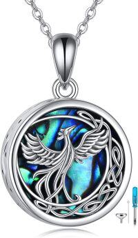 wholesale 925 Sterling Silver Round Abalone Shell Phoenix Dragon Locket Necklace Pendant-phoenix urn necklace