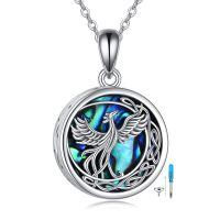 wholesale 925 Sterling Silver Round Abalone Shell Phoenix Dragon Locket Necklace Pendant-phoenix urn necklace