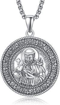 wholesale 925 Sterling Silver Saint Francis Medal Protection Amulet Charm Pendant Necklace  for Men & Women-F-Round Saint Francis of Assisi Medal