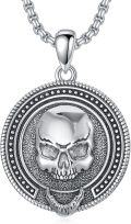 wholesale 925 Sterling Silver Skull Round Pendant Necklace with Chain for Men Women  45cm Length-0-0
