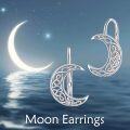 wholesale 925 Sterling Silver Celtic Knot Crescent Moon Drop Dangle Lever Back Earrings for Women Girls  4cm Long-0-1