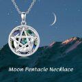 wholesale 925 Sterling Silver Abalone Shell Triple Moon Goddess Pentagram Pendant Necklace-0-5