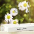 wholesale 925 Sterling Silver & White Gold Plated Daisy Flower Threader Earrings, Nickel-Free, Lead-Free, Hypoallergenic, 7.9x11.4mm-0-1