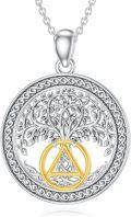 wholesale 925 Sterling Silver Tree of Life Sobriety Necklace with Tri-Plate Triangle Symbol for Women and Girls - 18 Chain Length-0-0