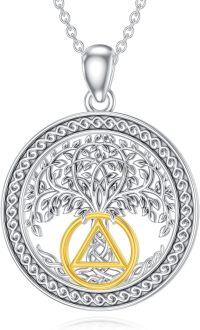 wholesale 925 Sterling Silver Tree of Life Sobriety Necklace with Tri-Plate Triangle Symbol for Women and Girls - 18 Chain Length-AA Necklace