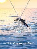 wholesale 925 Sterling Silver Anchor Dolphin Heart Pendant Necklace with Blue Crystal Stone-0-3