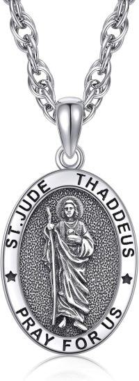 wholesale 925 Sterling Silver St. Jude Thaddeus Pray for Us Medal Necklace-Saint Jude