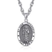 wholesale 925 Sterling Silver St Jude Thaddeus Oval Religious Catholic Pendant Necklace-Saint Jude
