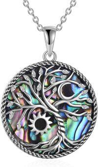 wholesale 925 Sterling Silver Abalone Shell Tree of Life Family Pendant Necklace for Mothers and Grandmothers-Abalone Sun Moon