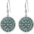 wholesale 925 Sterling Silver Viking Vegvisir Compass Rune Dangle Earrings for Men & Women - Norse Vintage Style Lucky Charm Jewelry Gift-0-0