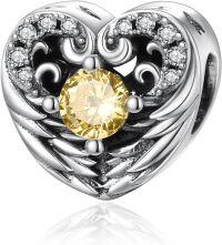 wholesale 925 Sterling Silver Stone Angel Wing Charm Bracelet Jewelry Gift for Women-11 Nov - Citrine