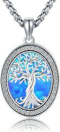 wholesale Sterling Silver Greek Key Tree of Life Pendant Necklace for Women Men-0-15
