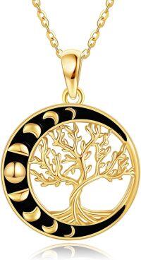 wholesale 14K Gold Black Onyx Tree Of Life Pendant Necklace for Women - Family Wisdom s-Moon Phase Tree