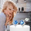 wholesale  Sterling Silver Cubic Zirconia Crystal Birthstone Stud Earrings - Bright Blue Topaz, Hypoallergenic, 7.8mm Square Design (60字符)-0-4