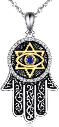 wholesale 925 Sterling Silver Evil Eye Hamsa Hand Pendant Necklace with Blue Stone and Cubic Zirconia-Hamsa Hand
