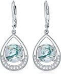 wholesale 925 Sterling Silver Teardrop Moss Agate Dangle Earrings with CZ Accents for Women Gift Ideas-0-0