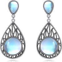 wholesale 925 Sterling Silver Teardrop Moonstone Leverback Dangle Earrings-Moonstone