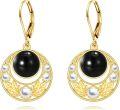 wholesale Gold-Plated 925 Sterling Silver Black Onyx Pearl Bohemian Drop Earrings-0-0