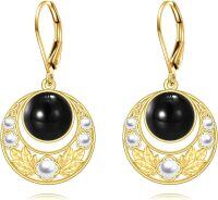 wholesale Gold-Plated 925 Sterling Silver Black Onyx Pearl Bohemian Drop Earrings-Black Onyx Pearl Earrings